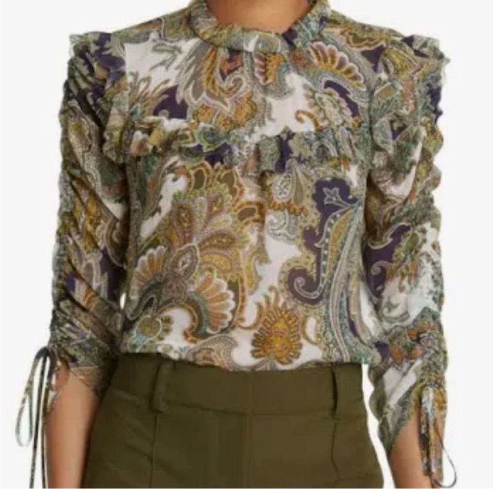 Veronica Beard Paisley Print Ruffle Blouse